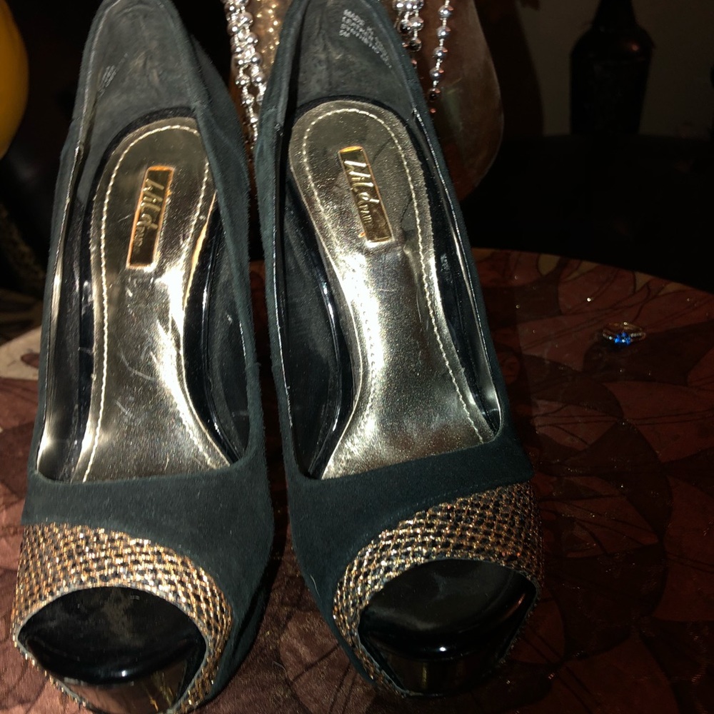 Black with gold High heels